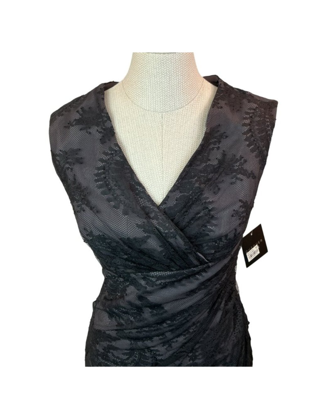 New Bloomingdale's Chequer Lace Sleeveless Cocktail Dress Womens 6 Black - Picture 3 of 12